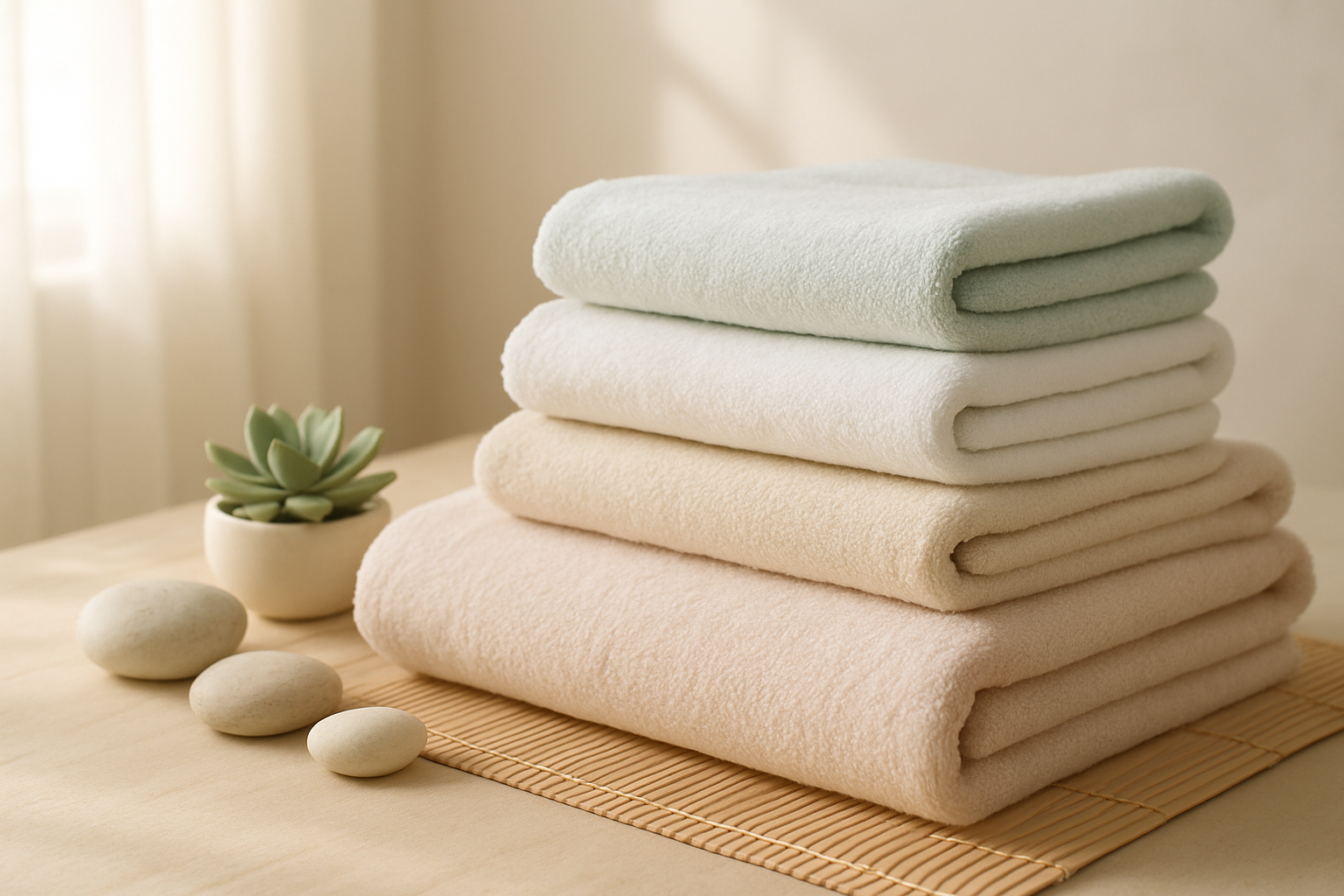 Imagen relajante de toallas para spa en tonos claros
