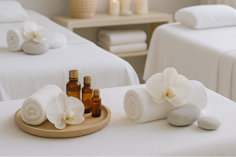 una imagen de relajacion spa, con tonos claros 