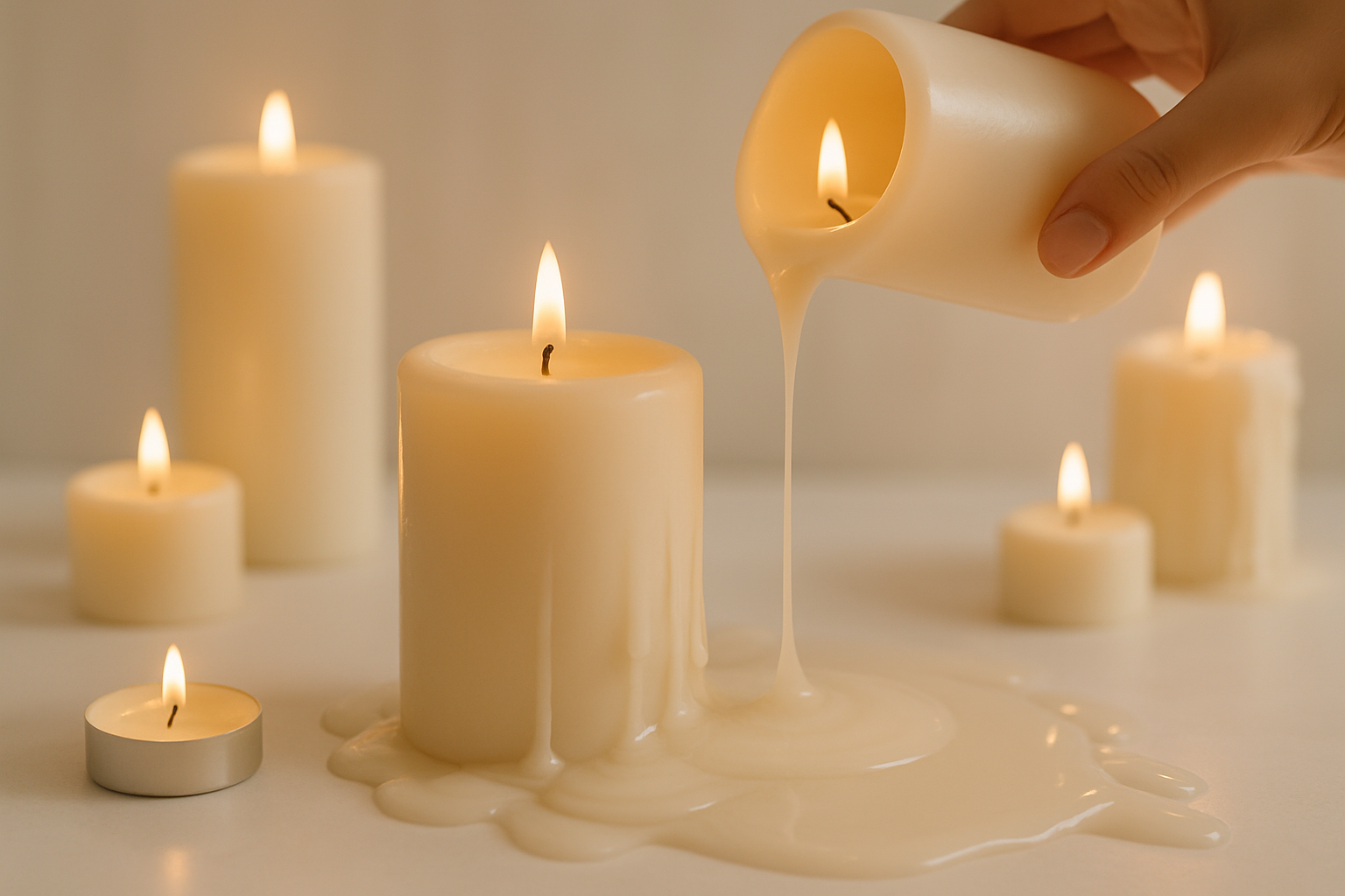 veloterapia, velas calientes derramadas en tonos claros